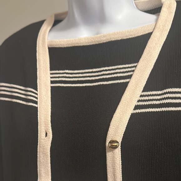 St John Black and Cream Striped Cardigan Set - Picture 2 of 4